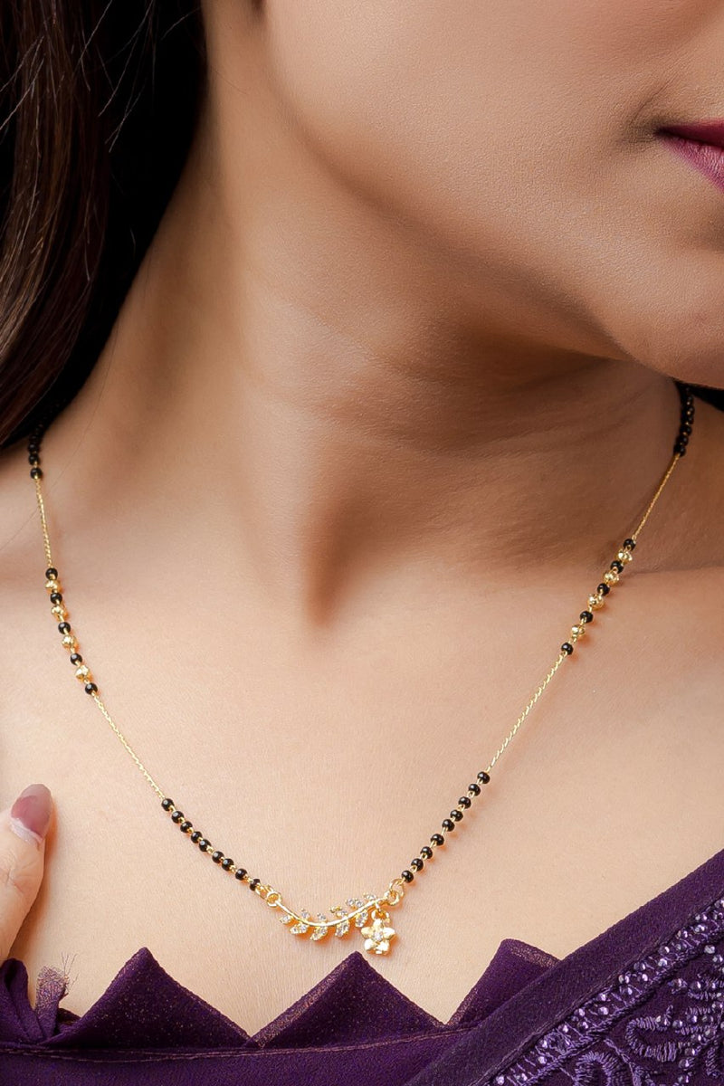 Gold-Plated Artificial Stones Studded & Beaded Mangalsutra