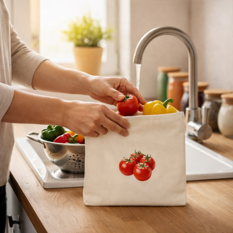 100% Cotton Reusable Vegetable Bags for Fridge | Eco-Friendly Storage Bags | Washable Breathable Bags for Storing Vegetables Pack of  3