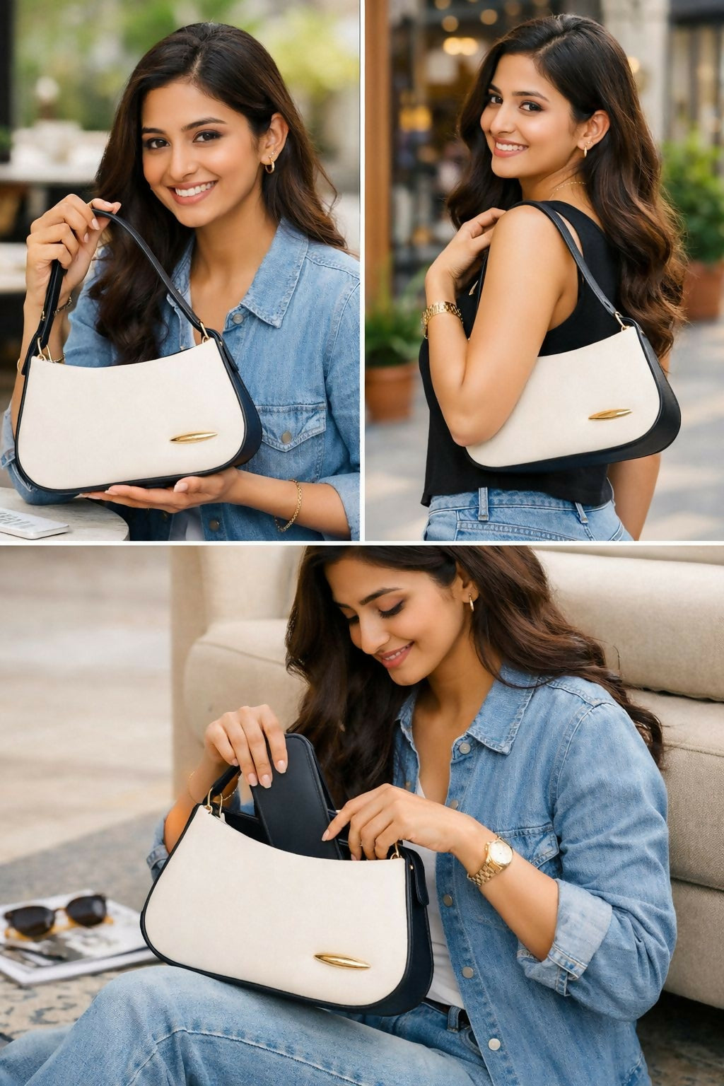 Elegant Two-Tone Crescent Shoulder Bag for Women