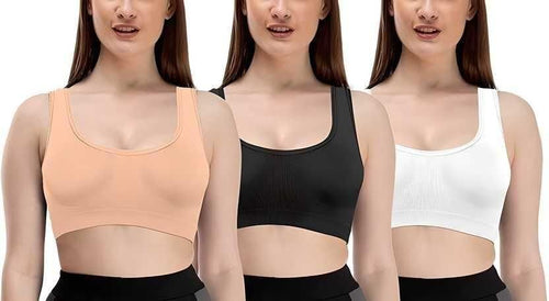 Women'S Nylon & Cotton Non Padded Non-Wired Sports Bra ( Pack Of 3 )