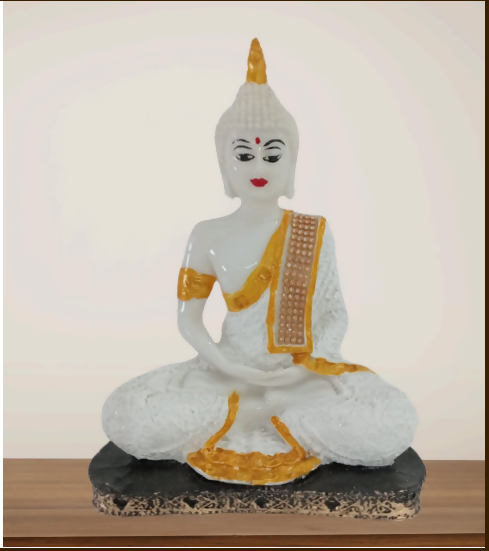 White Buddha Resin Sculpture with Gold Accents | Elegant Home Decor