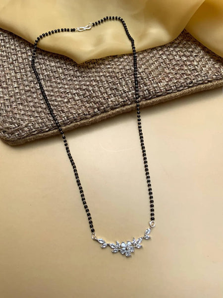 silver-plated American diamond-studded mangalsutra.Silver-Plated American Diamond Studded Mangalsutra Necklace for Women | Elegant Daily & Wedding Wear