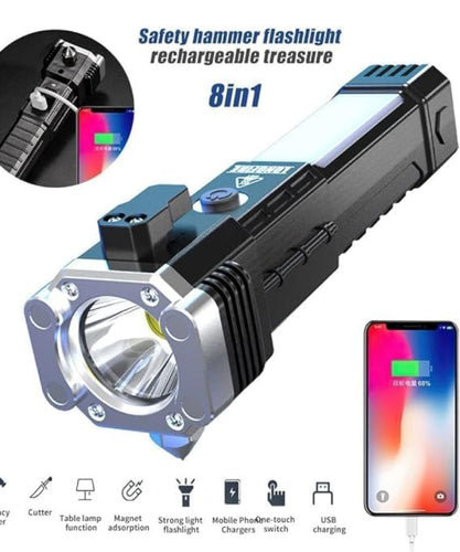 8 in 1 Safety Hammer Flashlight Rechargeable Treasure