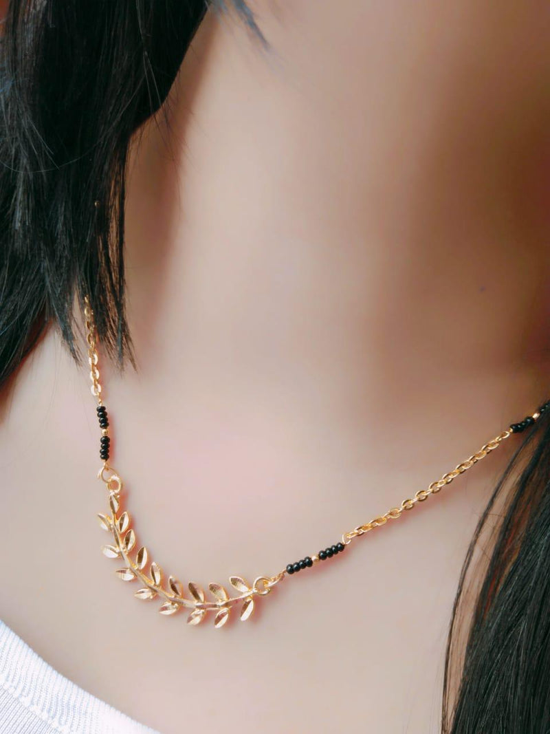 Stylish Leaf Design Fashionable Golden Plated Mangalsutra for women