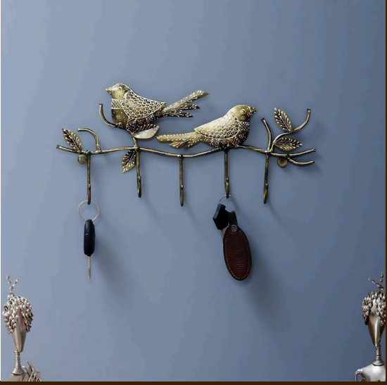 Handcrafted Metal Birds Wall Key Holder with Hooks | Decorative Key Hanger for Home Entrance & Wall Decor