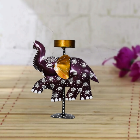 Elephant Candle Holder Stand | Decorative Metal Tealight Holder | Handcrafted Elephant Home Decor for Living Room & Table
