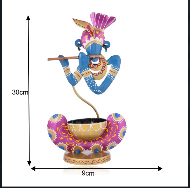 Lord Krishna Diya Stand with Flute Design | Decorative Tealight Holder for Home
