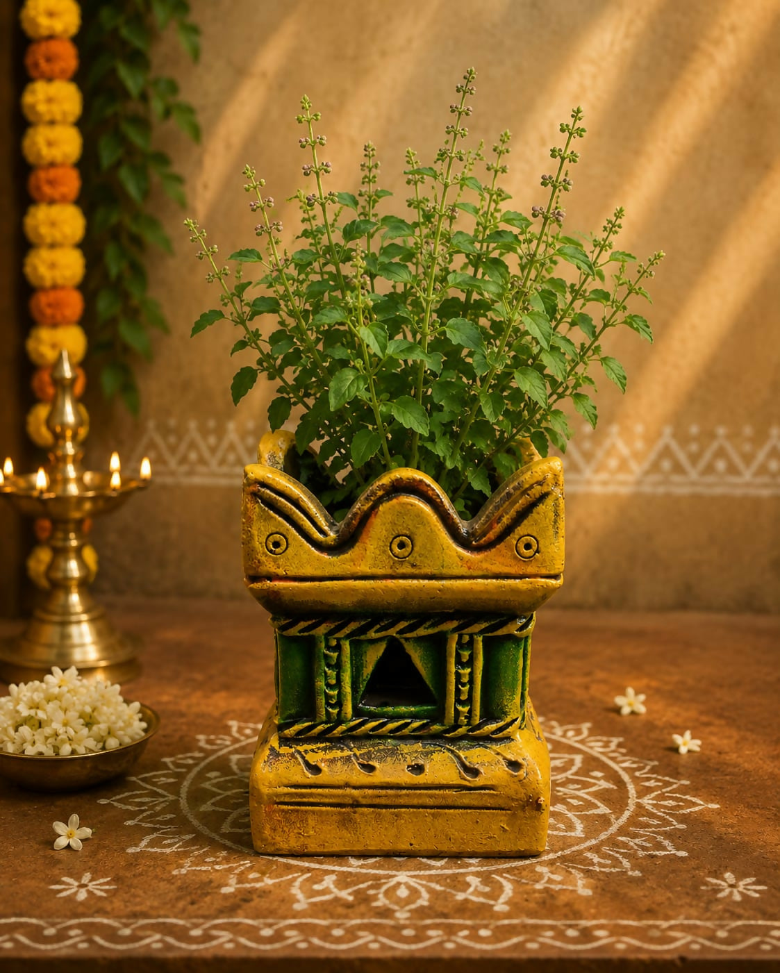Terracotta Gardening Brindavan Tulasi pot With Drainage Hole at Bottom 7 inch
