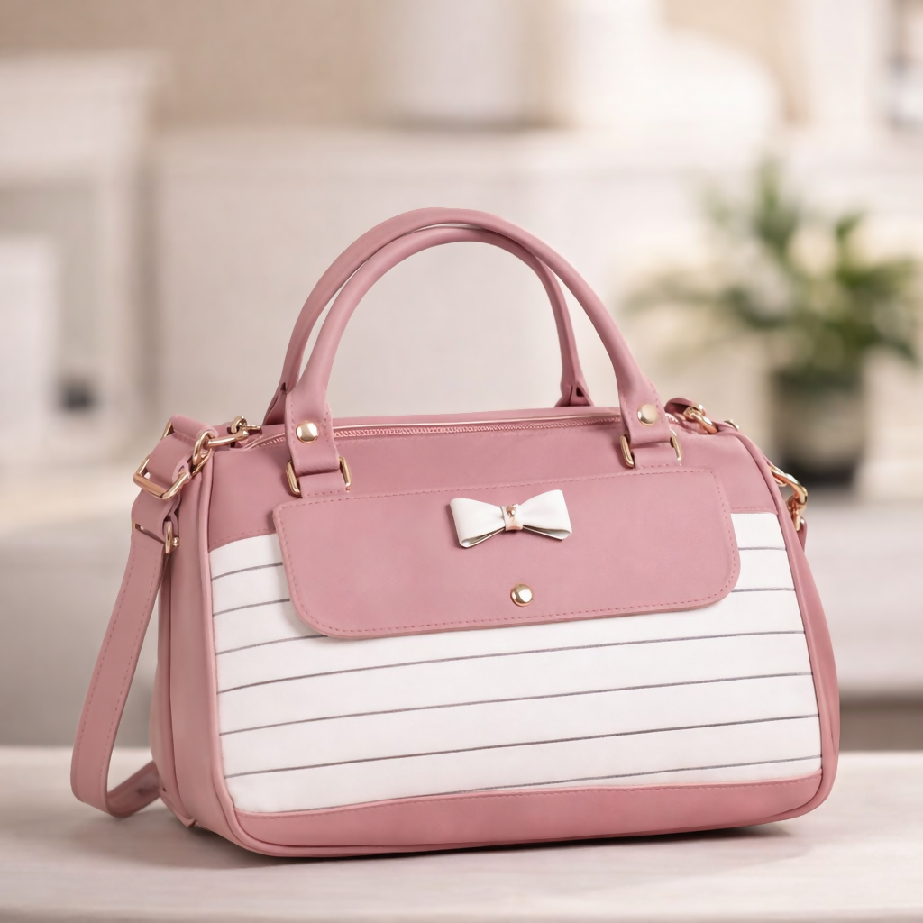 Faiqa Collection Premium PU Leather Handbag with Bow Design – Shoulder & Sling Bag for Women