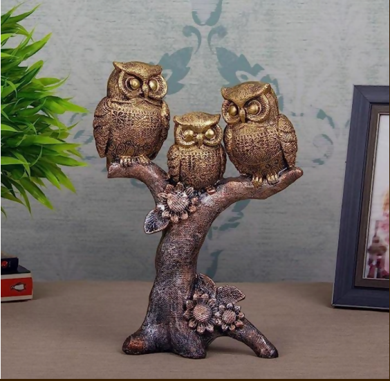 Three Owls Tree Showpiece with Floral Design