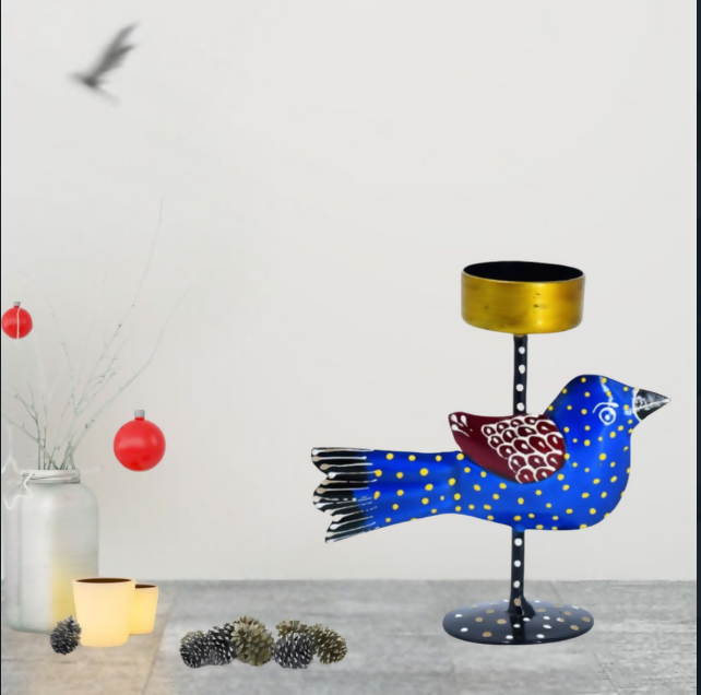Handcrafted Metal Bird Tealight Candle Holder | Artistic Home Decor Showpiece & Festive Gift Item
