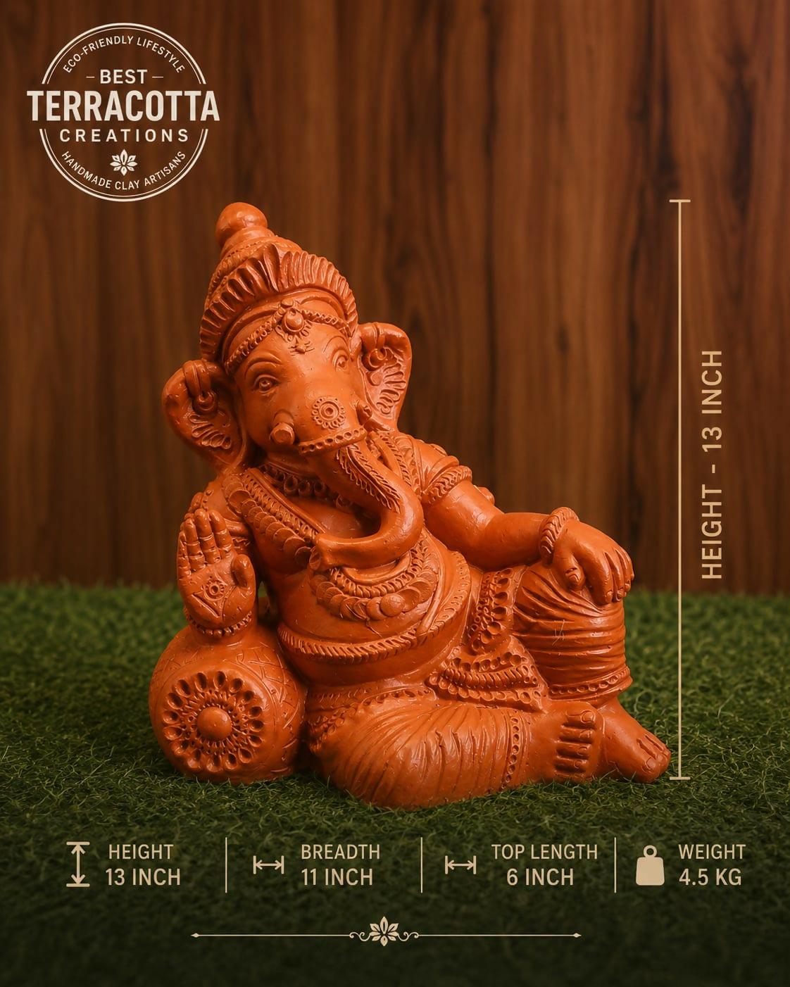 Everyday Pooja Essentials Ganesha. 13 inch ( Terracotta color )