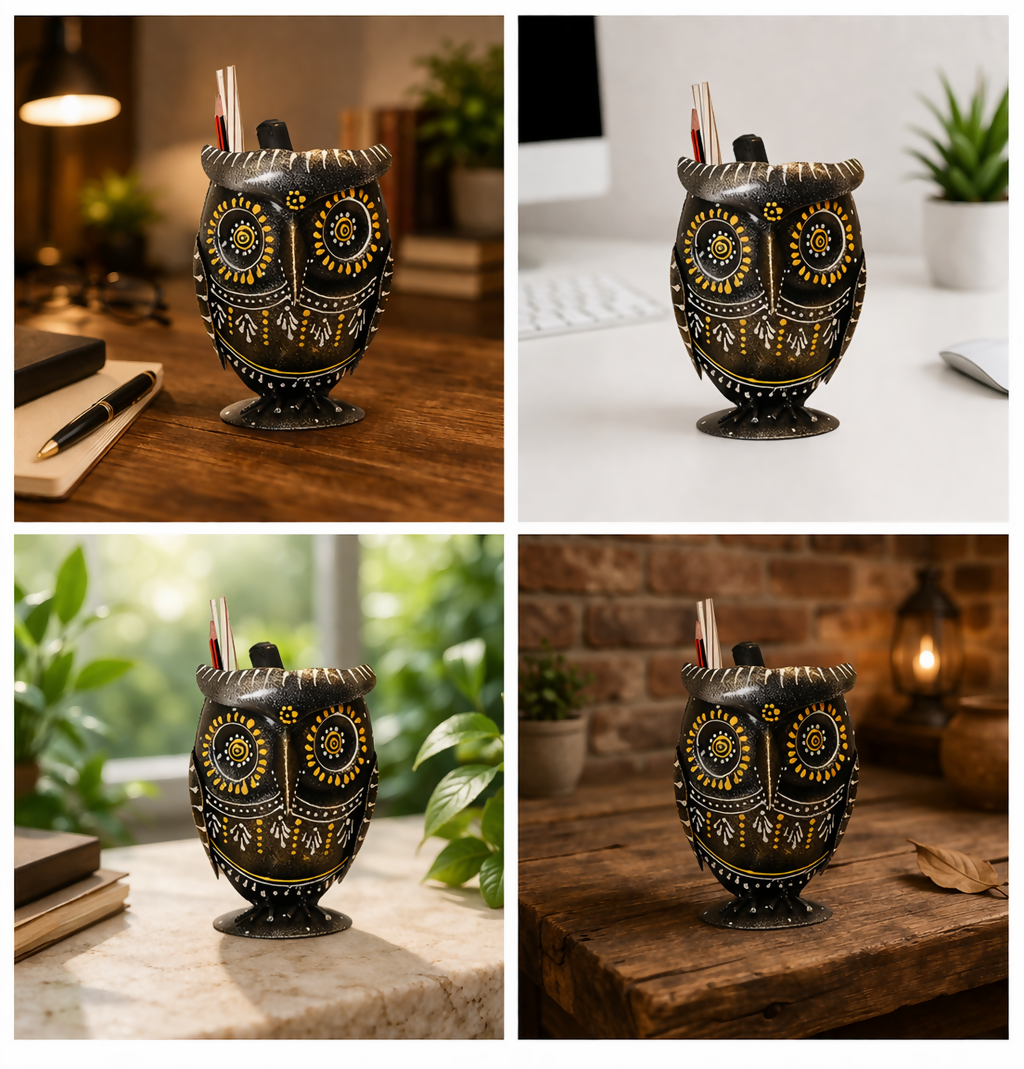 Handcrafted Owl Design Pen Holder – Decorative Wooden Desk Organizer for Office & Home