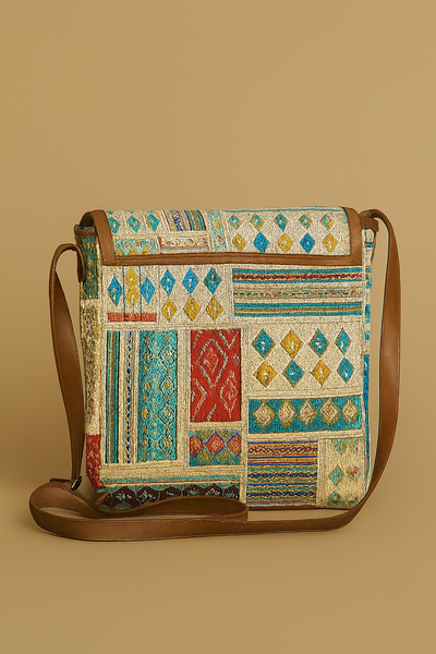 A multicolored patchwork pattern with various geometric and ethnic design Handbag for Ladies//பெண்களுக்கான பல வண்ண ஒட்டு வேலைப்பாடு (patchwork) கொண்ட, பல்வேறு வடிவியல் மற்றும் பாரம்பரிய வடிவமைப்பு கைப்பை.