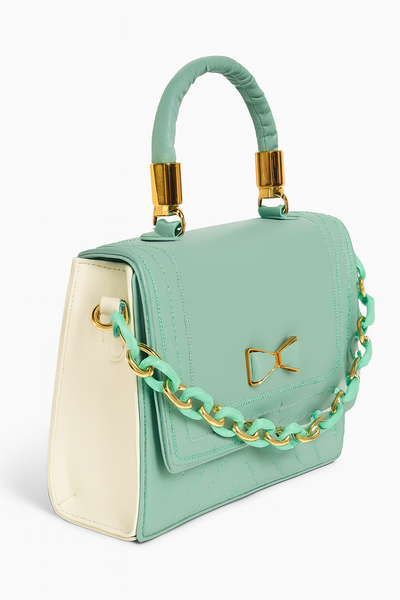 A stylish Golden Chain With Blue color Stripe Handmade Handbag for Womens//தங்க சங்கிலியுடன் கூடிய நீல நிற கோடுகள் கொண்ட ஸ்டைலான, கையால் செய்யப்பட்ட கைப்பை பெண்களுக்கு.