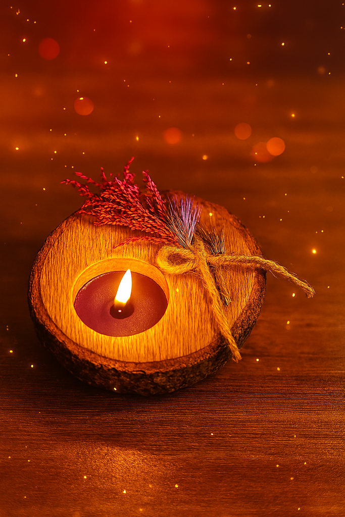 Purple Floral Rustic Tealight Holders /Rustic Tealight Holders with Purple Floral Accents – Perfect for Home & Celebration Decor