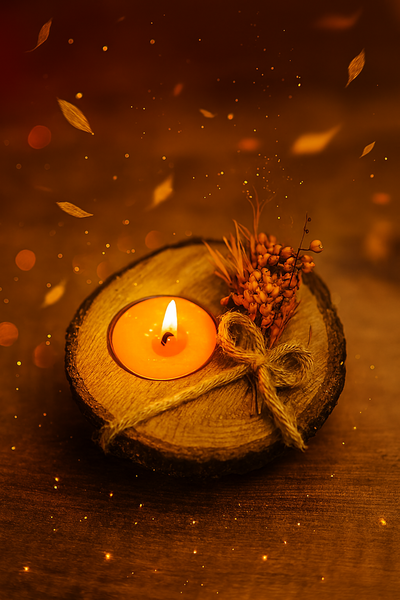 Orange Floral Rustic Tealight Holders (Set of 2)/Rustic Tealight Holders with Orange Floral Accents – Ideal for Home & Celebration Decor/பழமையான பாணியில் ஆரஞ்சு மலர் டீலைட் ஹோல்டர்கள்