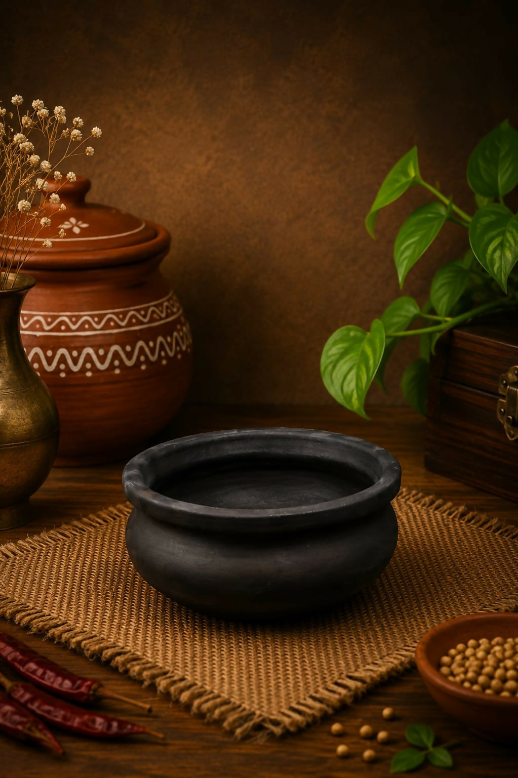 S Type chatti 1 litre Black Clay S Type Chatti | Traditional Chettinad Kulambu Chatti | Handmade Earthen Clay Cookware | 100% Natural & Toxin Free