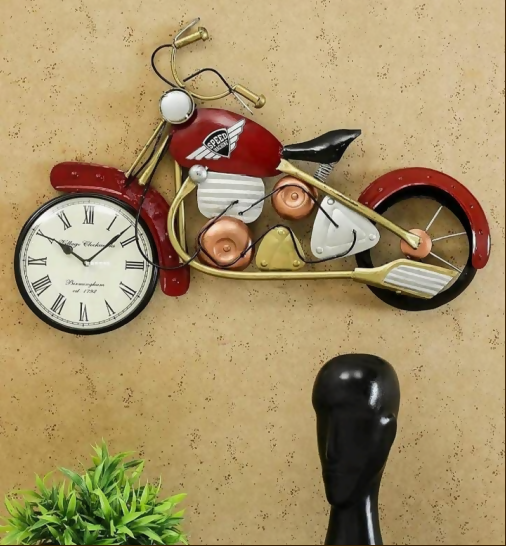 Vintage Bike Design Wall Clock – Creative Motorcycle Style Decorative Clock for Home & Office