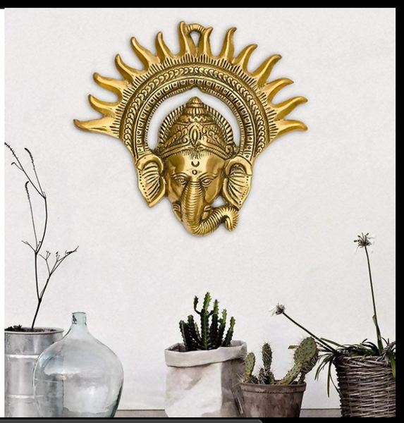 Divine Ganpati Wall Hanging (Golden Finish) | Home Entrance & Living Room Decor