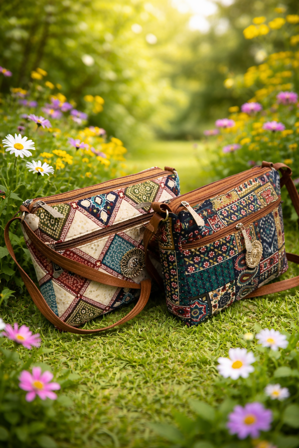 Handcrafted Bohemian Patchwork Sling Bag for Women