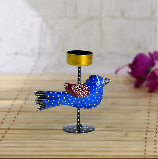Handcrafted Metal Bird Tealight Candle Holder | Artistic Home Decor Showpiece & Festive Gift Item