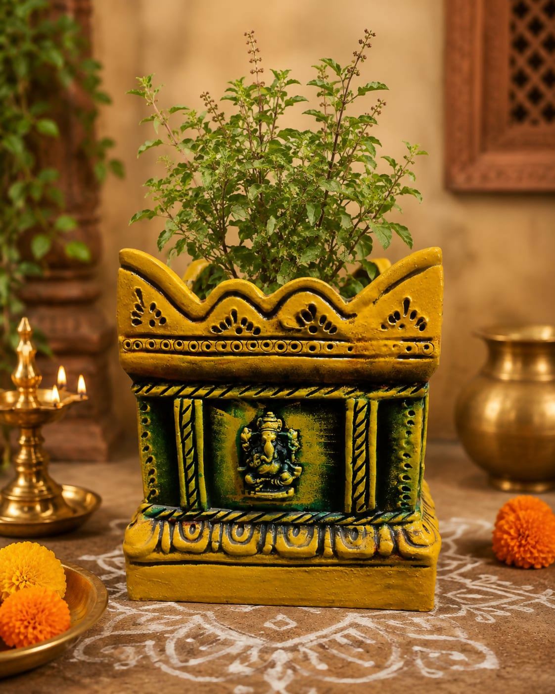 Terracotta Gardening Brindavan Tulasi pot With Drainage Hole at Bottom 12 inch(Multi colours)
