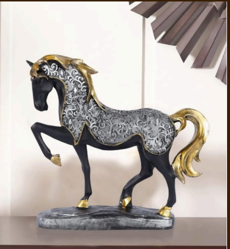 Elegant Carbon Horse Resin Showpiece for Home Decor – Modern Running Horse Statue, Stylish Handcrafted Figurine for Living Room, Office Desk & Vastu Decor