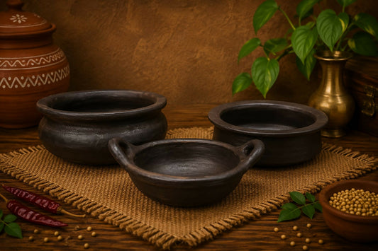 Everyday Cookware Combo - kadai 1 litre Chettinadu kulambu chatti - 2 litre Meen kulambu chatti -3 litre
