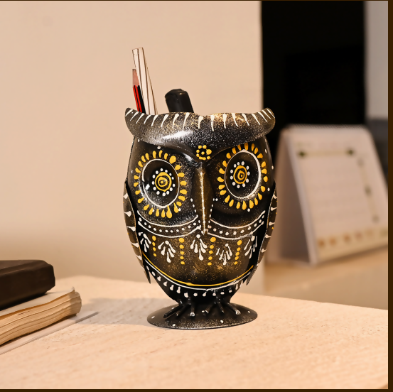 Handcrafted Owl Design Pen Holder – Decorative Wooden Desk Organizer for Office & Home
