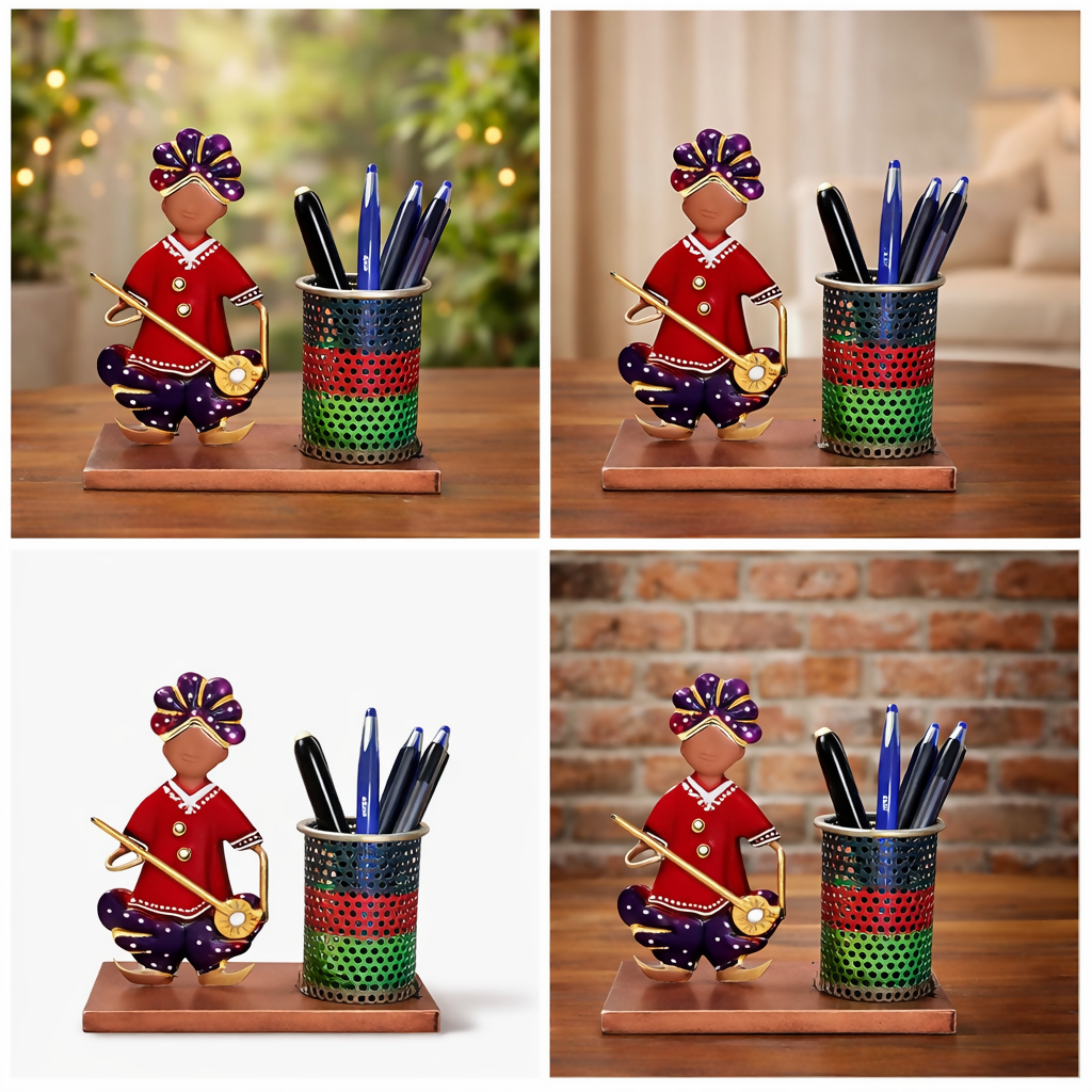 Rajasthani Folk Musician Tea Light Holder | Handcrafted Metal Candle Stand for Table Decor & Home Decoration