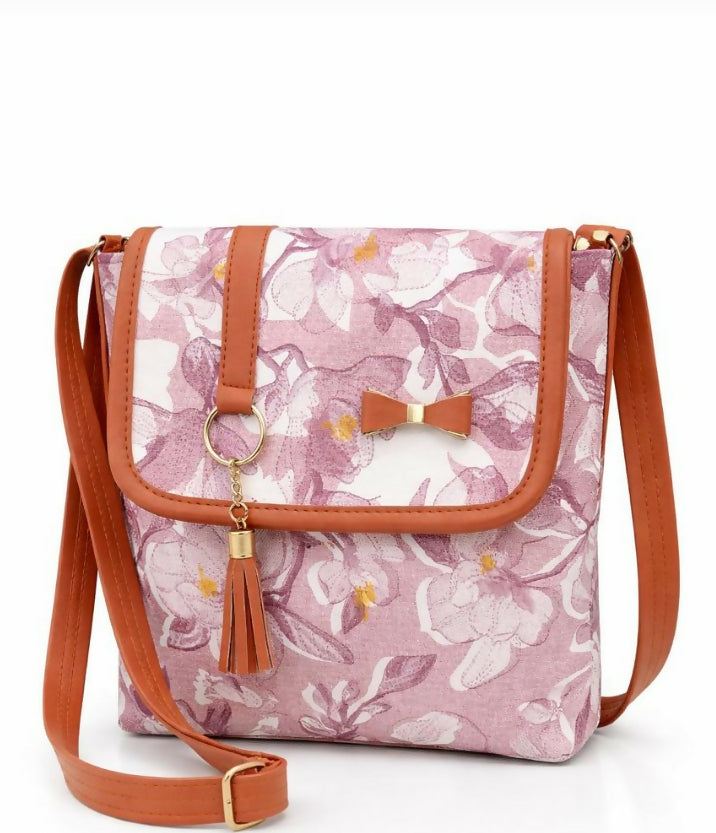 Designer Pink Floral Shoulder Bag with Tassel Detail