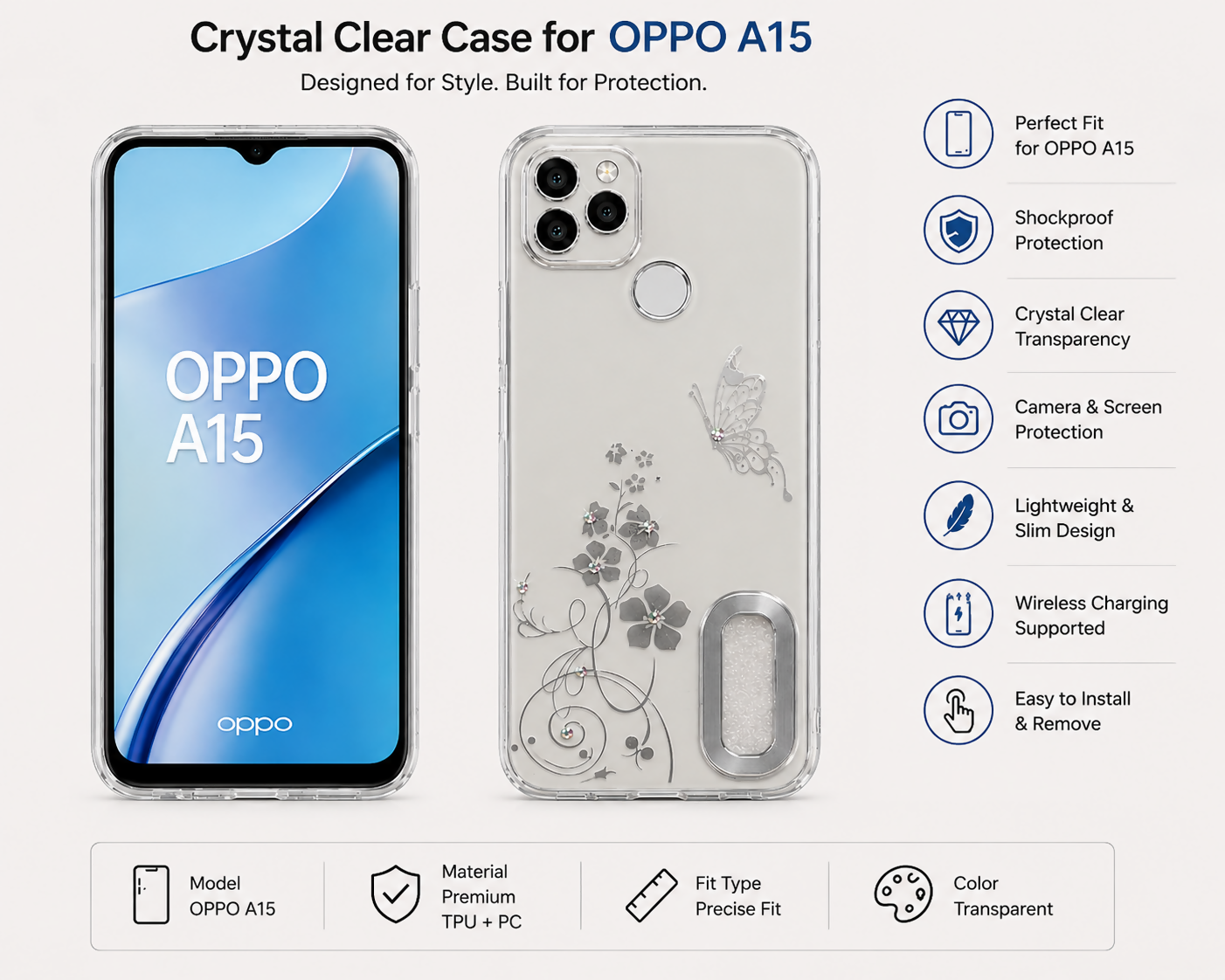 OPPO A15 Premium Shockproof Back Cover | Slim Fit Soft TPU Silicone Case | Anti-Scratch Matte Finish | Camera Protection | Lightweight Durable Mobile Back Cover for OPPO A15