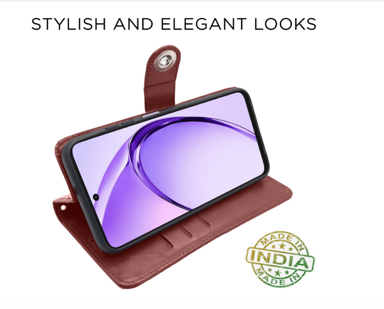 OPPO A3X Premium Leather Flip Cover | Wallet Case with Card Slots | Full Protection Magnetic Case