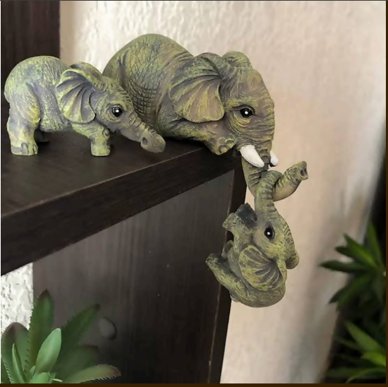 Elephant Family Decor Showpiece | Mother & Baby Elephant Figurines | Cute Home Shelf Decoration