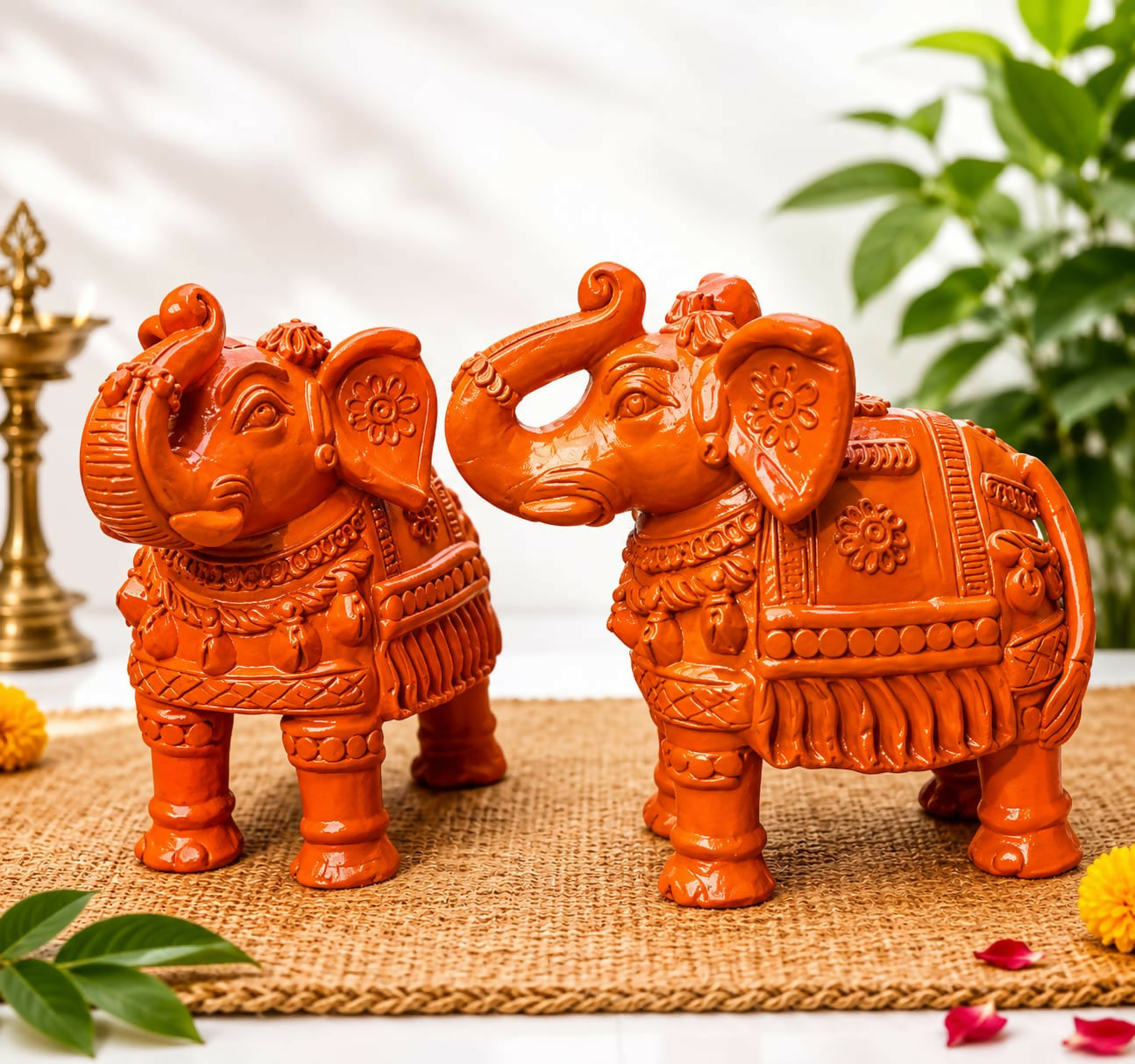 Premium Handmade Terracotta Elephant Statue 12 Inch | Traditional Clay Elephant Figurine | Artisan Crafted Home Décor | Eco-Friendly Terracotta Sculpture for Living Room & Office.
