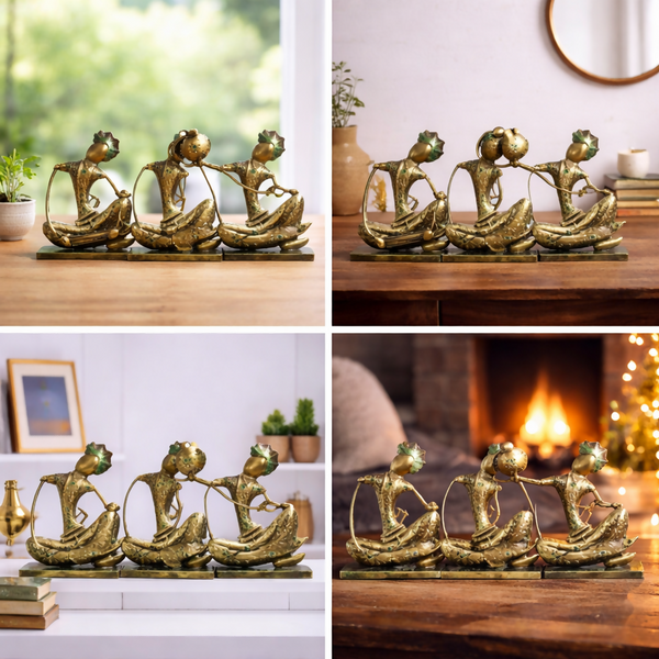 Handcrafted Golden Metal Tribal Musician Showpiece Set | Premium Ethnic Home Decor | Luxury Gift Item