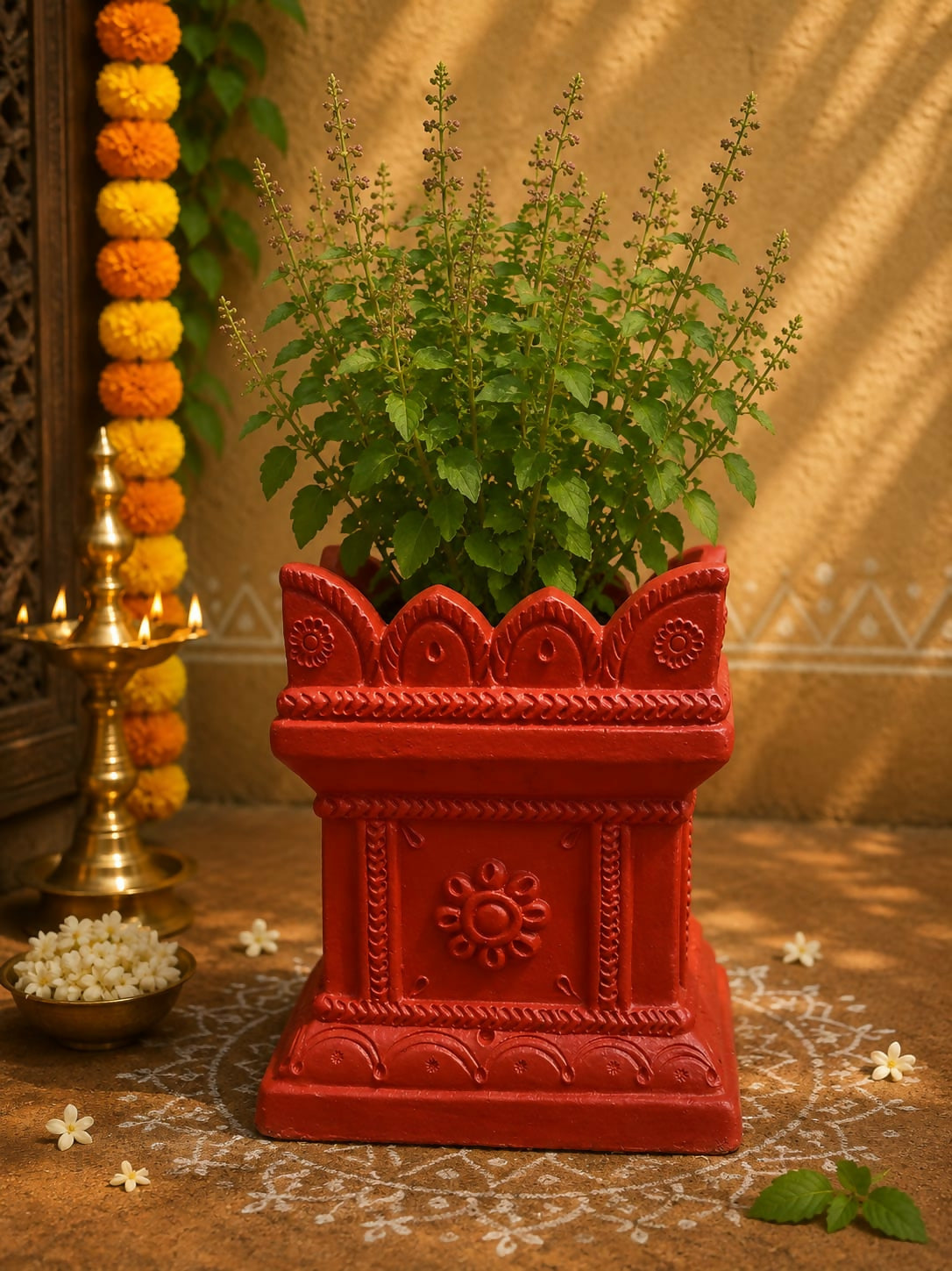 Terracotta Gardening Brindavan Tulasi pot With Drainage Hole at Bottom 14 inch ( Terracotta color )