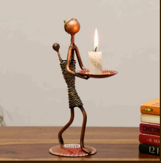 Lady Figurine Candle Stand | Artistic Metal Candle Holder for Table Decor & Home Decoration