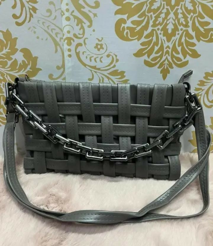 Elegant Grey Woven Pattern Sling Bag for Women