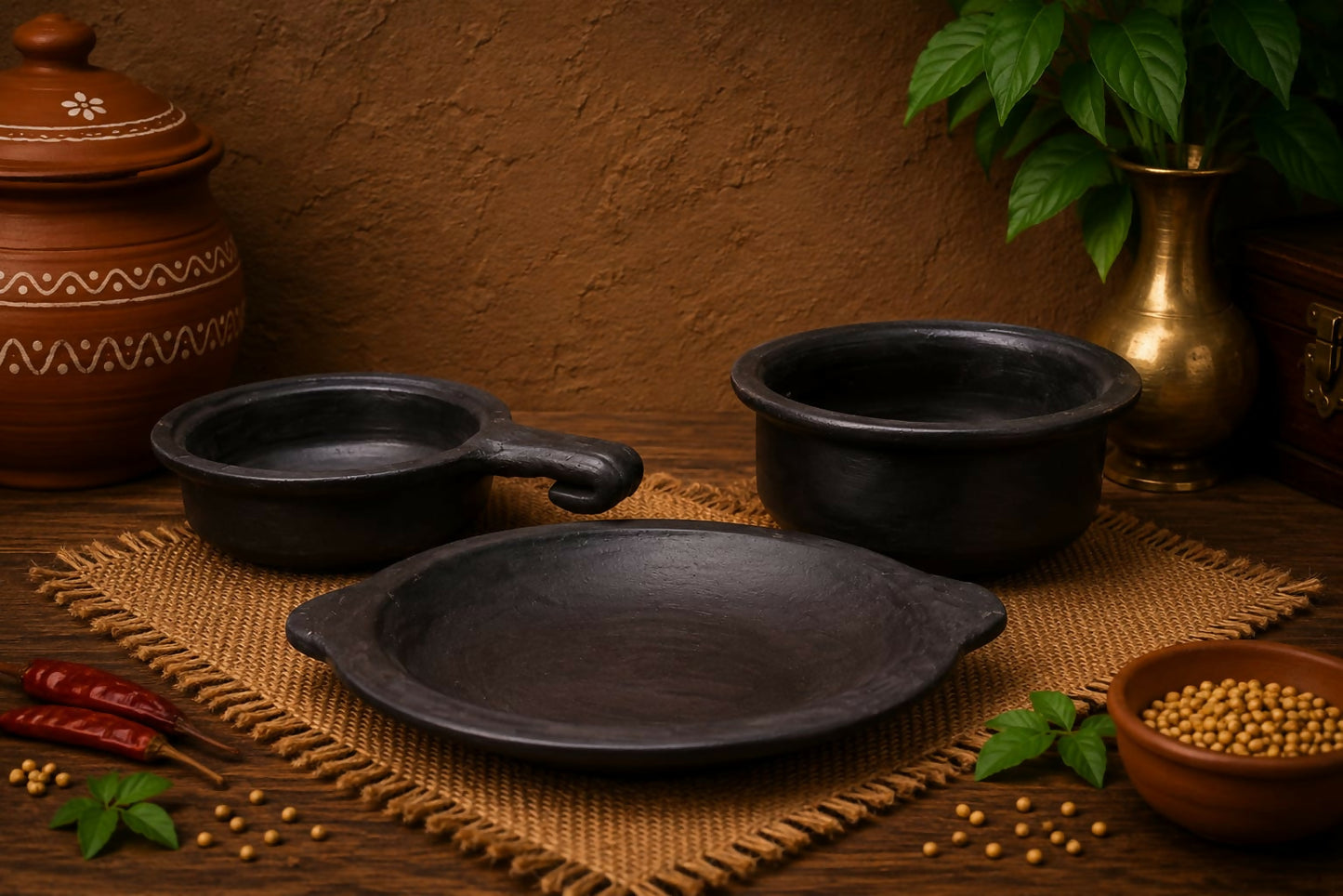 Everyday Cookware Combo - Appam kadai-10 inch Milk pan - 1litre Batter Bowl - 1.5 litre 100% Chemical Free & Gas stove safe