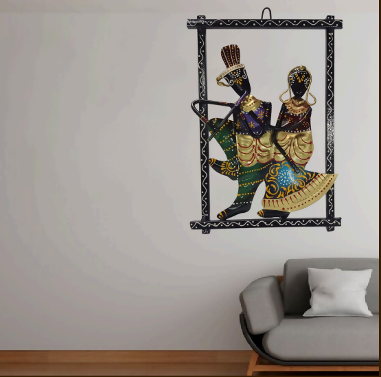 Traditional Rajasthani Couple Wall Decor | Handcrafted Metal Dancing Couple Wall Hanging for Home Decoration