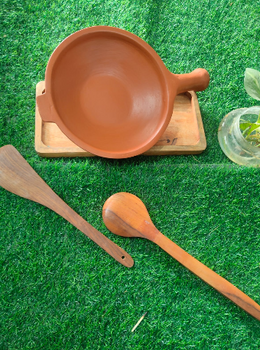 unique clay fry pan handmade traditional earthenware cookware for healthy cooking frying sauteing and daily kitchen use