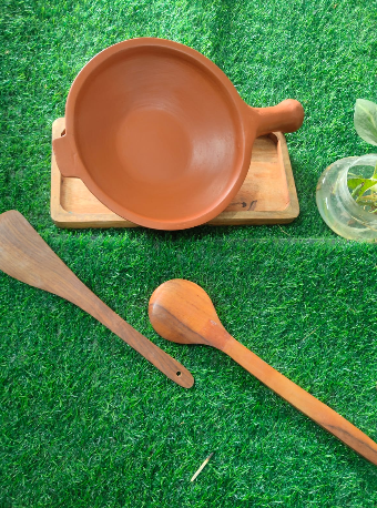 unique clay fry pan handmade traditional earthenware cookware for healthy cooking frying sauteing and daily kitchen use