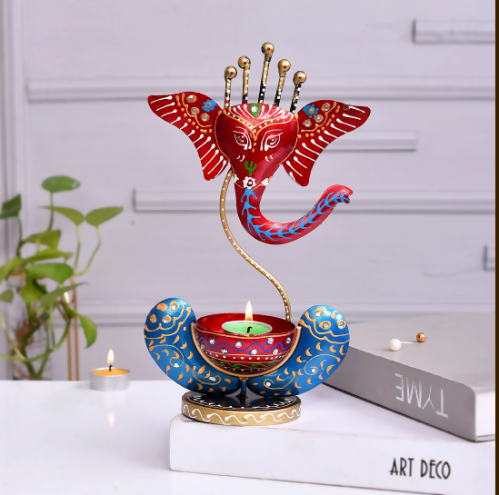 Decorative Ganesha Diya Stand with Tealight Holder | Handmade Home Decor Item