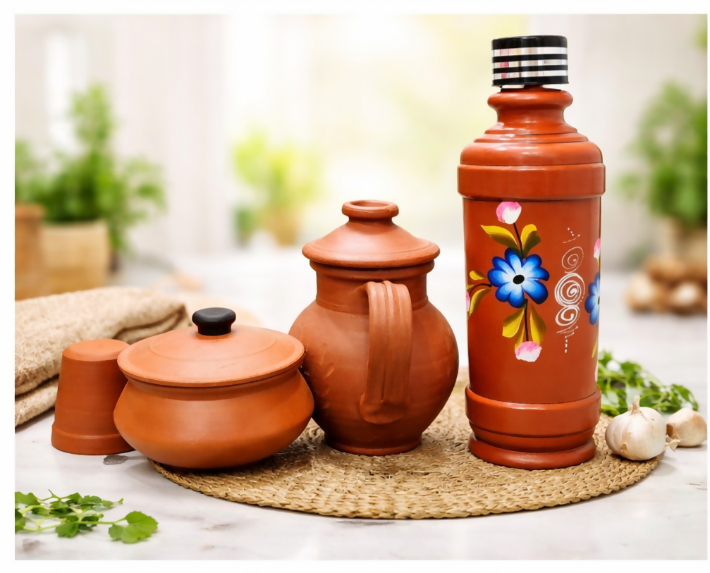 Natural Cooling Terracotta Kitchen Combo Set (4 Pieces) – Healthy Cooking & Drinking