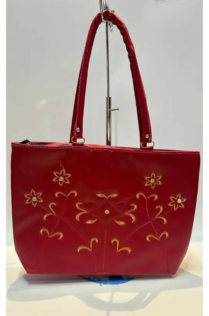 Elegant Red Floral Embroidered Tote Bag for Women