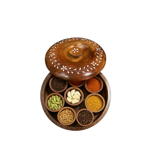 "மரக்கலப்பொருள் மசாலா பெட்டி – Traditional Wooden Spice Box"