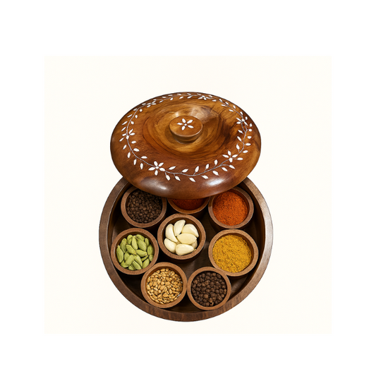 "மரக்கலப்பொருள் மசாலா பெட்டி – Traditional Wooden Spice Box"