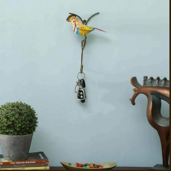Handcrafted Bird Wall Key Holder with Hook | Decorative Wall Key Hanger for Home Entrance & Minimal Wall Decor